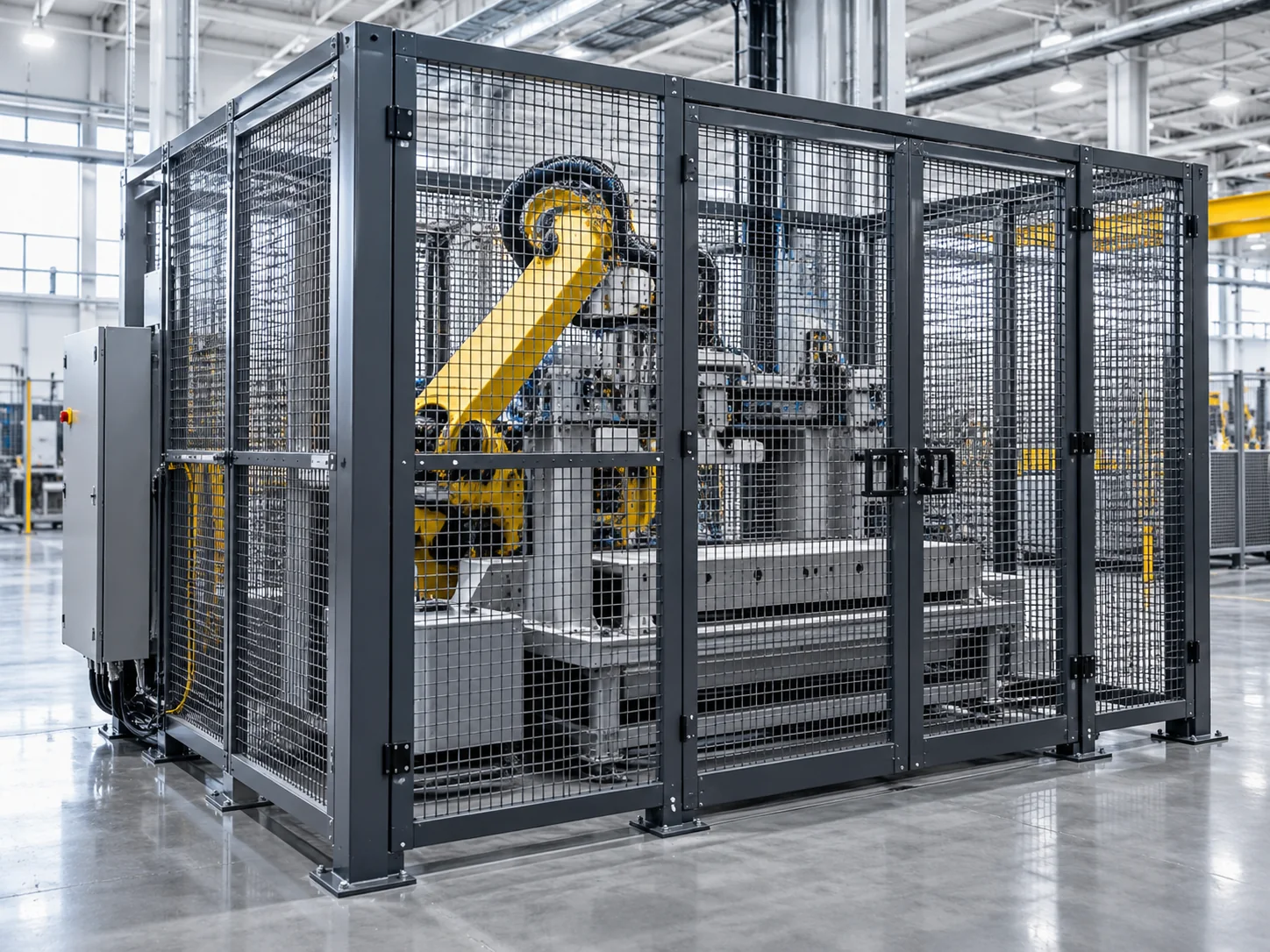 Guarda de seguridad industrial alrededor de una celda robotizada