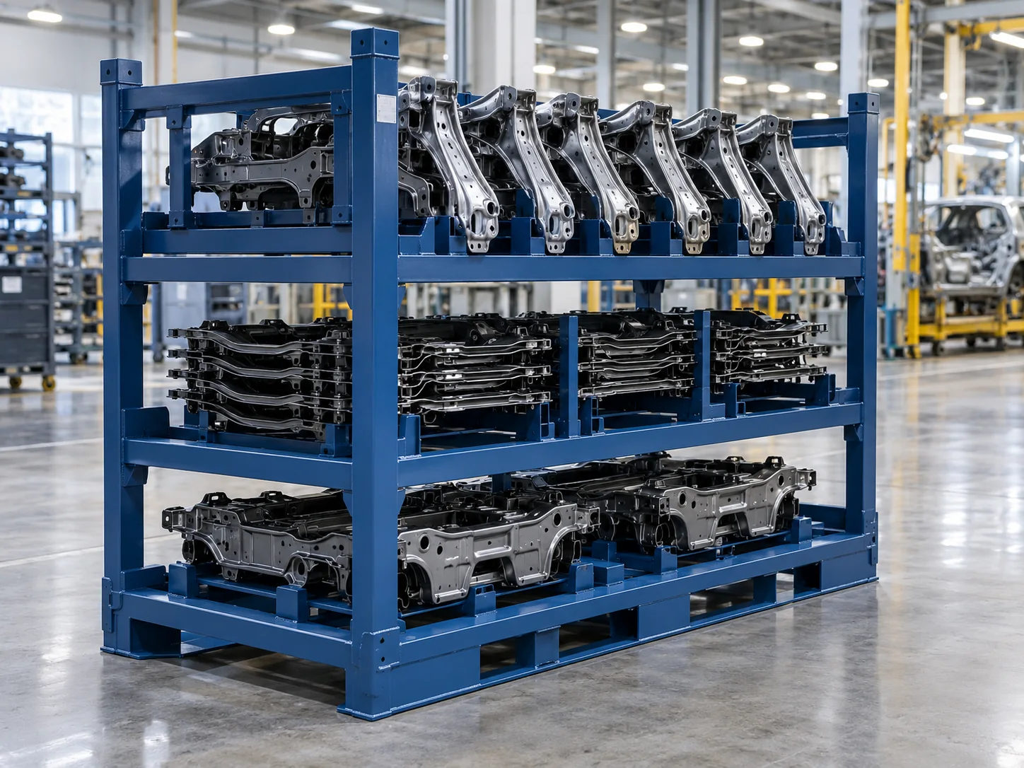 Rack automotriz metálico para almacenamiento de componentes